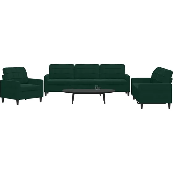 Sofast 3 dele velour mrkegrn med hynder