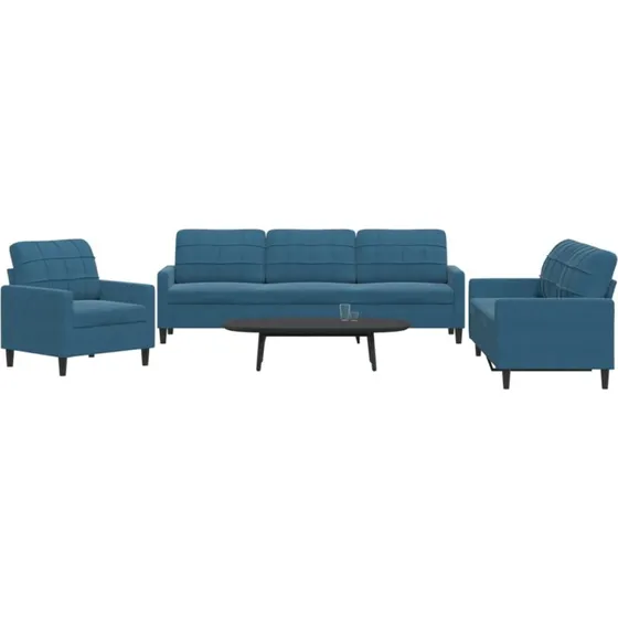 Sofast 3-dele i bl velour med hynder