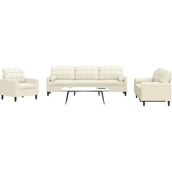 Sofasæt 3 dele i velour creme med hynder