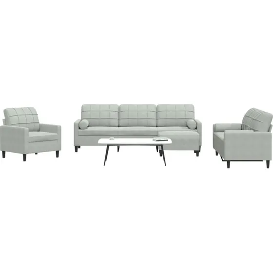 Sofasæt 4 dele i lysegrå velour med hynder