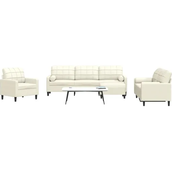 Sofasæt 4 dele i velour - creme med hynder og bolsterpuder