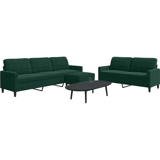 Sofasæt 3 dele i velour mørkegrøn med hynder