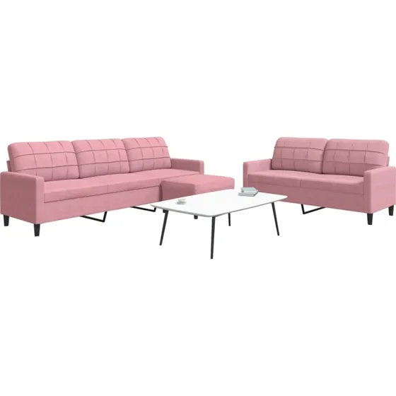 Sofasæt 3 dele i velour lyserød med hynder