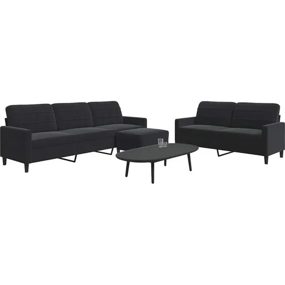Sofasæt 3-dele i sort velour med hynder