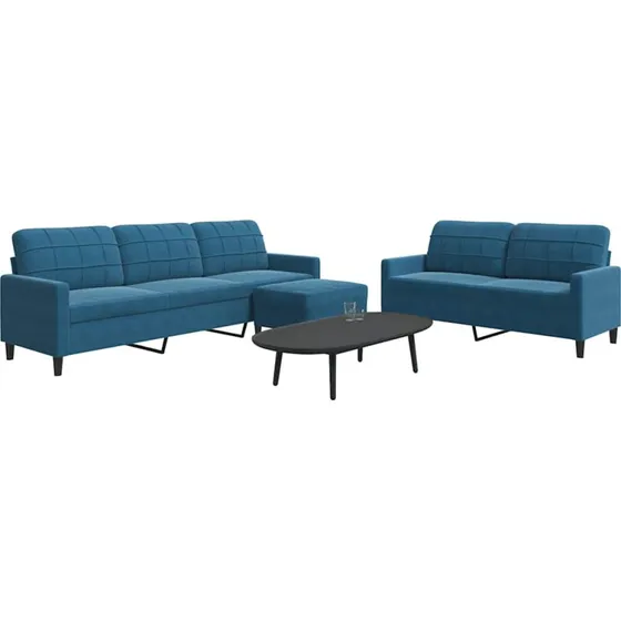 Sofasæt 3 dele i blå velour med hynder