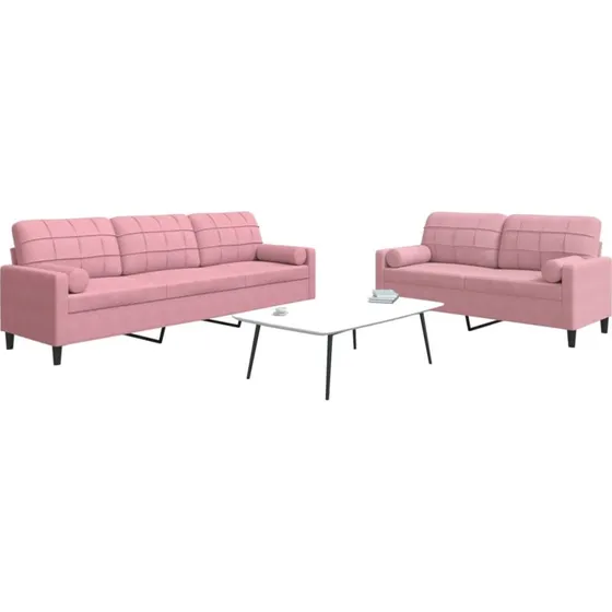 Velour sofasæt 2 dele med hynder og bolsterpuder – lyserød