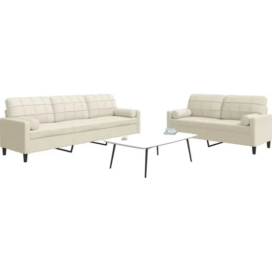 Sofasæt 2-dele i velour med hynder og bolster - creme
