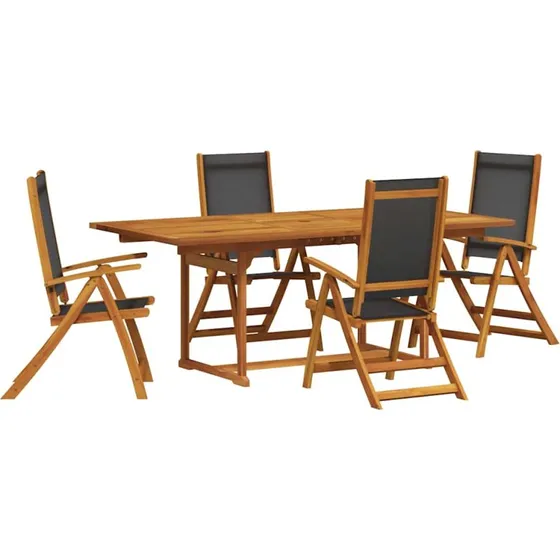 Spisebordssæt til haven 5 dele i massivt akacietræ og textilene