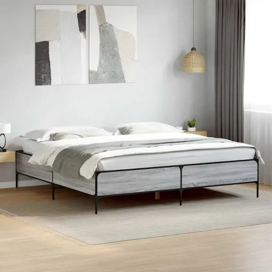 Sengestel 200x200 cm i grå Sonoma-eg med metalben