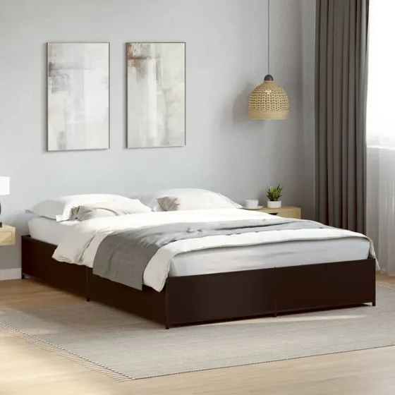 Sengestel 140x200 cm – sort konstrueret træ & metal