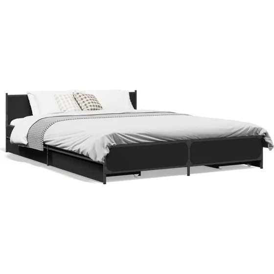 Sengeramme 120x200 cm med skuffer – sort konstrueret træ