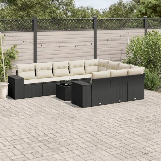 Sofasæt til haven 11 dele med hynder - sort polyrattan