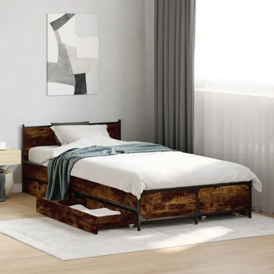 Sengeramme med skuffer 75x190 cm – Røget eg