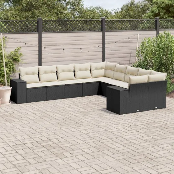 Sofasæt til haven 10 dele i polyrattan - sort
