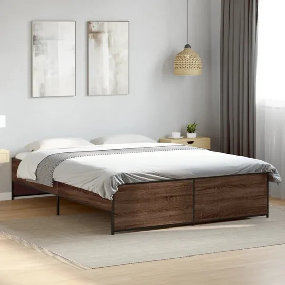 Sengestel 150x200 cm, konstrueret træ & metal – brun egetræ