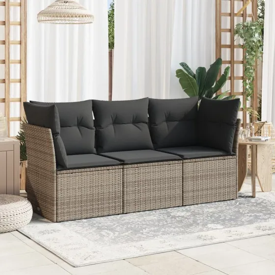 Havesofasæt 3 dele i grå polyrattan med hynder