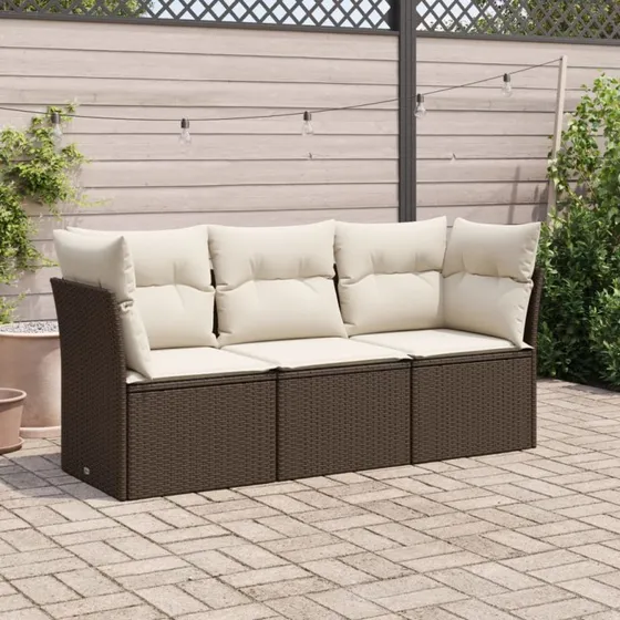 Havesofasæt 3 dele i brun polyrattan med hynder