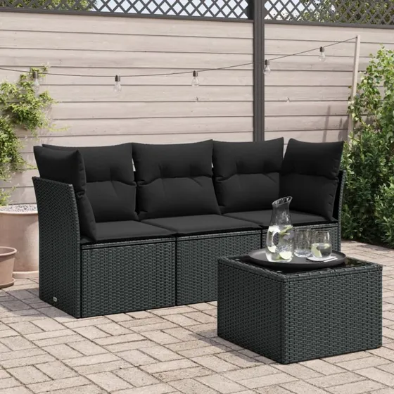 Sofasæt til haven 4 dele i sort polyrattan med hynder