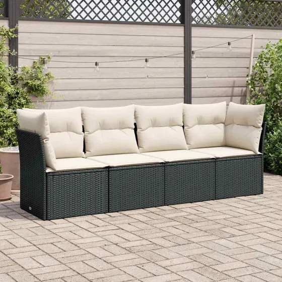 Sofasæt til haven 4 dele i polyrattan – sort med hynder