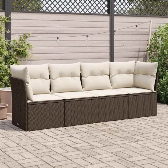 Havesofasæt 4 dele i polyrattan med hynder – brun