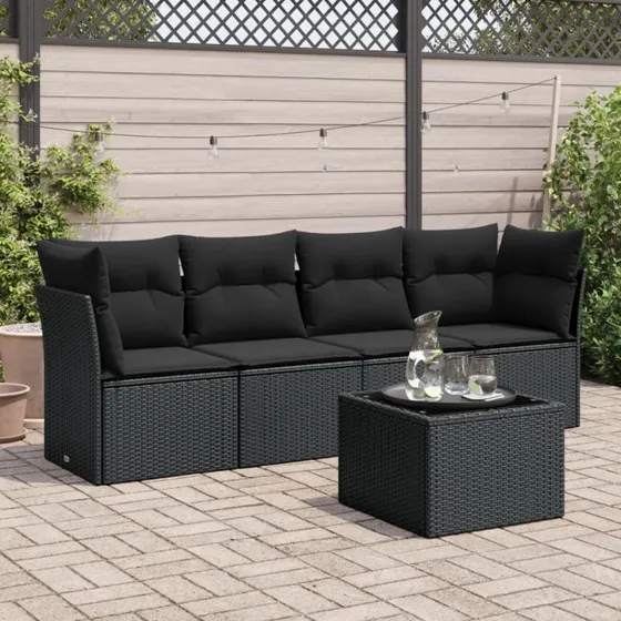 Sofasæt til haven 5 dele i sort polyrattan