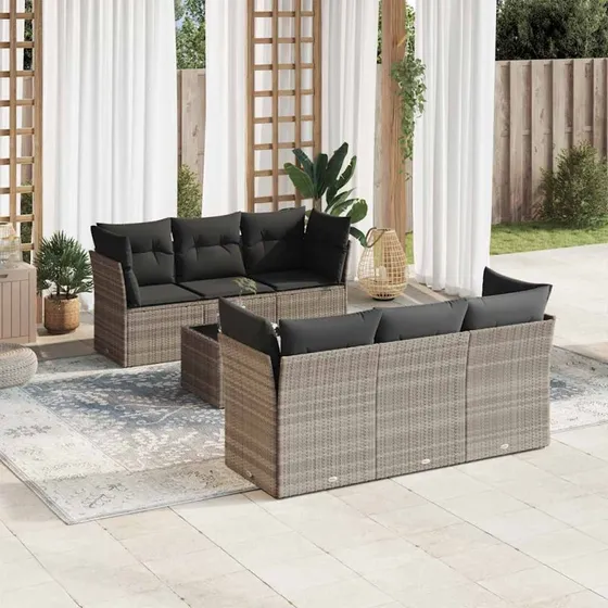 Sofasæt til haven 7 dele i polyrattan – lysegrå