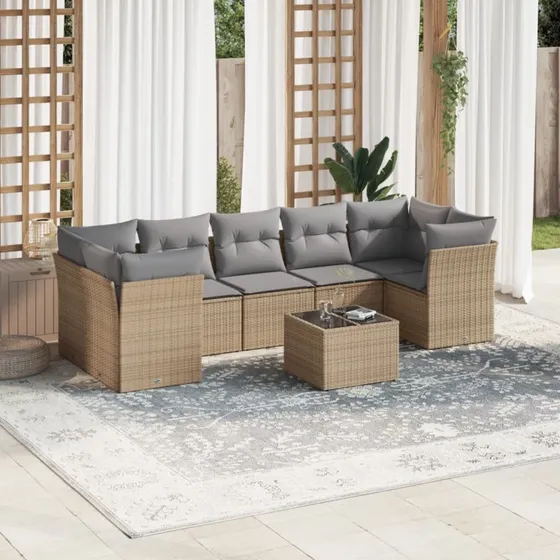 Sofasæt til haven 8 dele i polyrattan beige