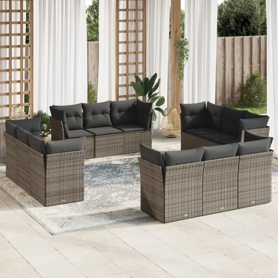 Sofasæt til haven 12 dele i grå polyrattan