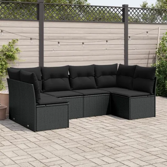 Sofasæt til haven 6 dele i sort polyrattan med hynder