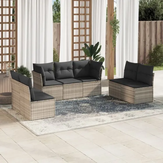 Sofasæt til haven 7 dele i polyrattan - lysegrå