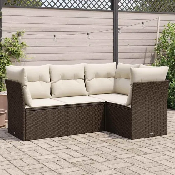 Sofasæt til haven 4 dele i polyrattan - brun