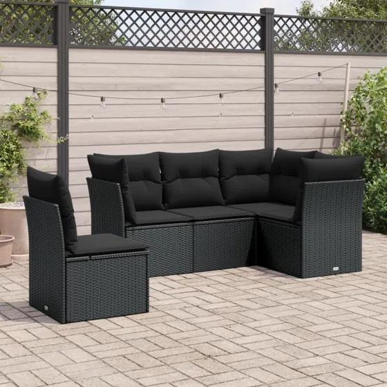 Sofasæt til haven 5 dele i sort polyrattan