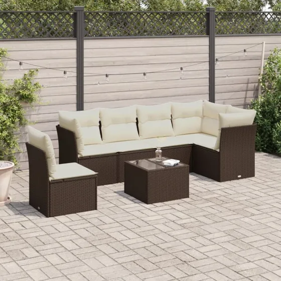 Havesofasæt 6 dele i polyrattan brun med hynder