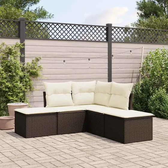 Havesofasæt 5 dele i brun polyrattan med hynder