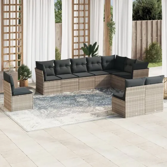 Sofasæt til haven 10 dele i polyrattan lysegrå