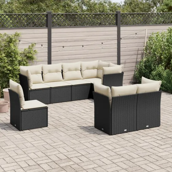 Sofasæt til haven 8 dele i sort polyrattan