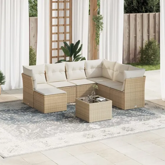 Sofasæt til haven 8 dele i polyrattan med hynder - beige