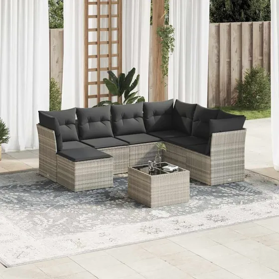 Havesofasæt 8 dele i polyrattan lysegrå