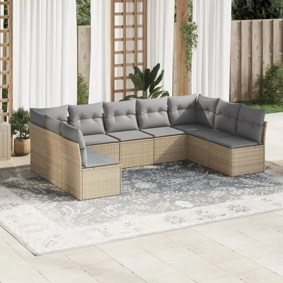 Sofasæt til haven 9 dele i polyrattan - beige