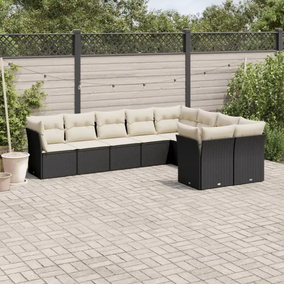 Sofasæt til haven 9 dele i sort polyrattan m. hynder