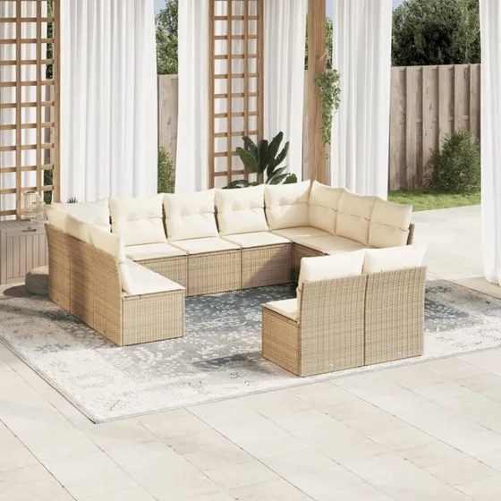Sofasæt til haven 11 dele i polyrattan – beige