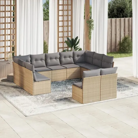Sofasæt til haven 11 dele i beige polyrattan