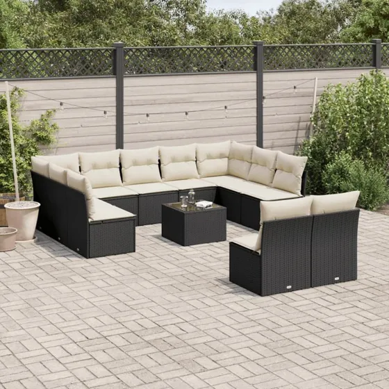 Havesofasæt 12 dele i polyrattan – sort