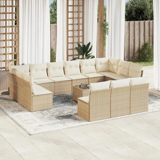 Havesofasæt polyrattan 14 dele med hynder - beige