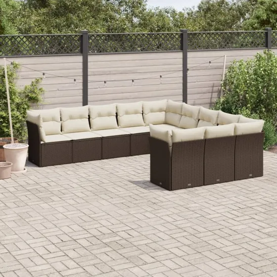 Loungesæt til haven 11 dele i brun polyrattan