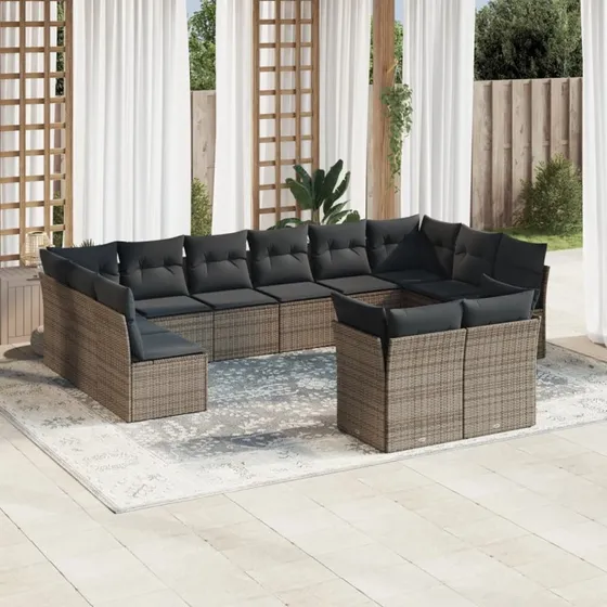 Sofasæt til haven 12 dele i grå polyrattan