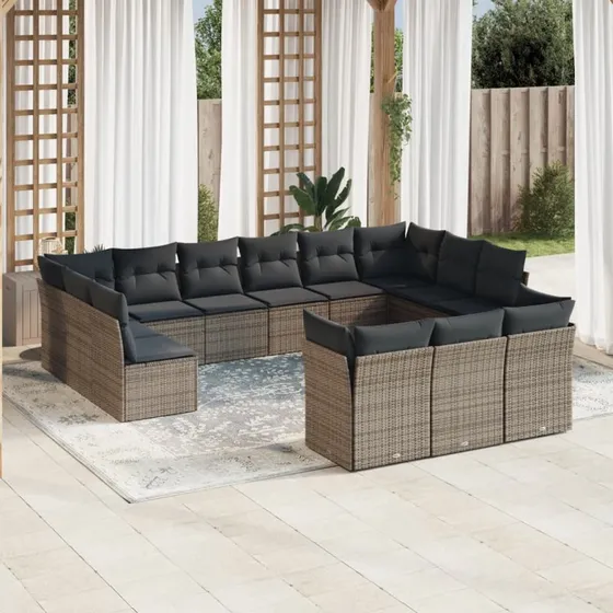 Sofasæt til haven 13 dele i grå polyrattan