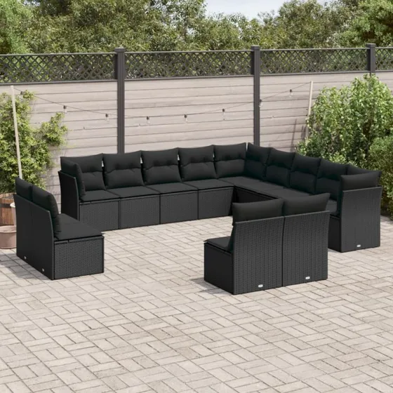 Havesofasæt 13 dele i polyrattan - sort