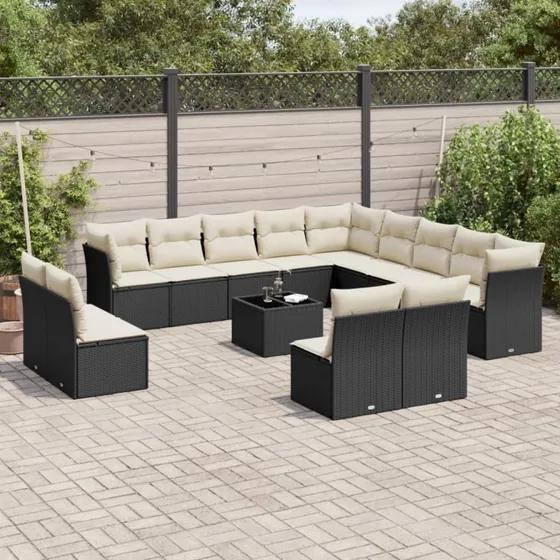 Sofasæt til haven 14 dele i sort polyrattan