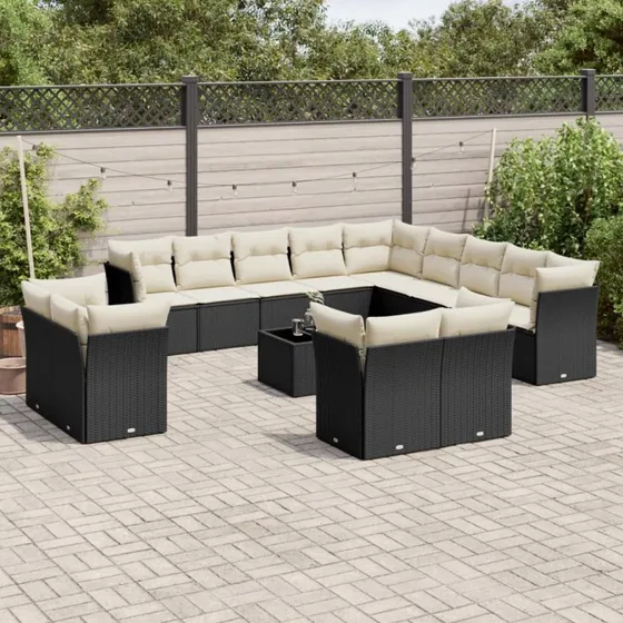 Sofasæt til haven 14 dele i sort polyrattan med hynder